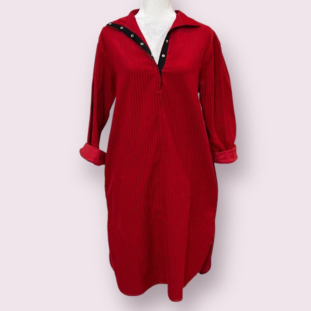 Vintage Sakowitz ILGWU Women's Shift Dress Red Long Sleeve Size 9 Pockets